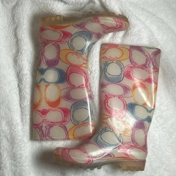Coach Pixy Dream Multi Color Signature C Rubber Rain Boots - Size 6 - Picture 1 of 12